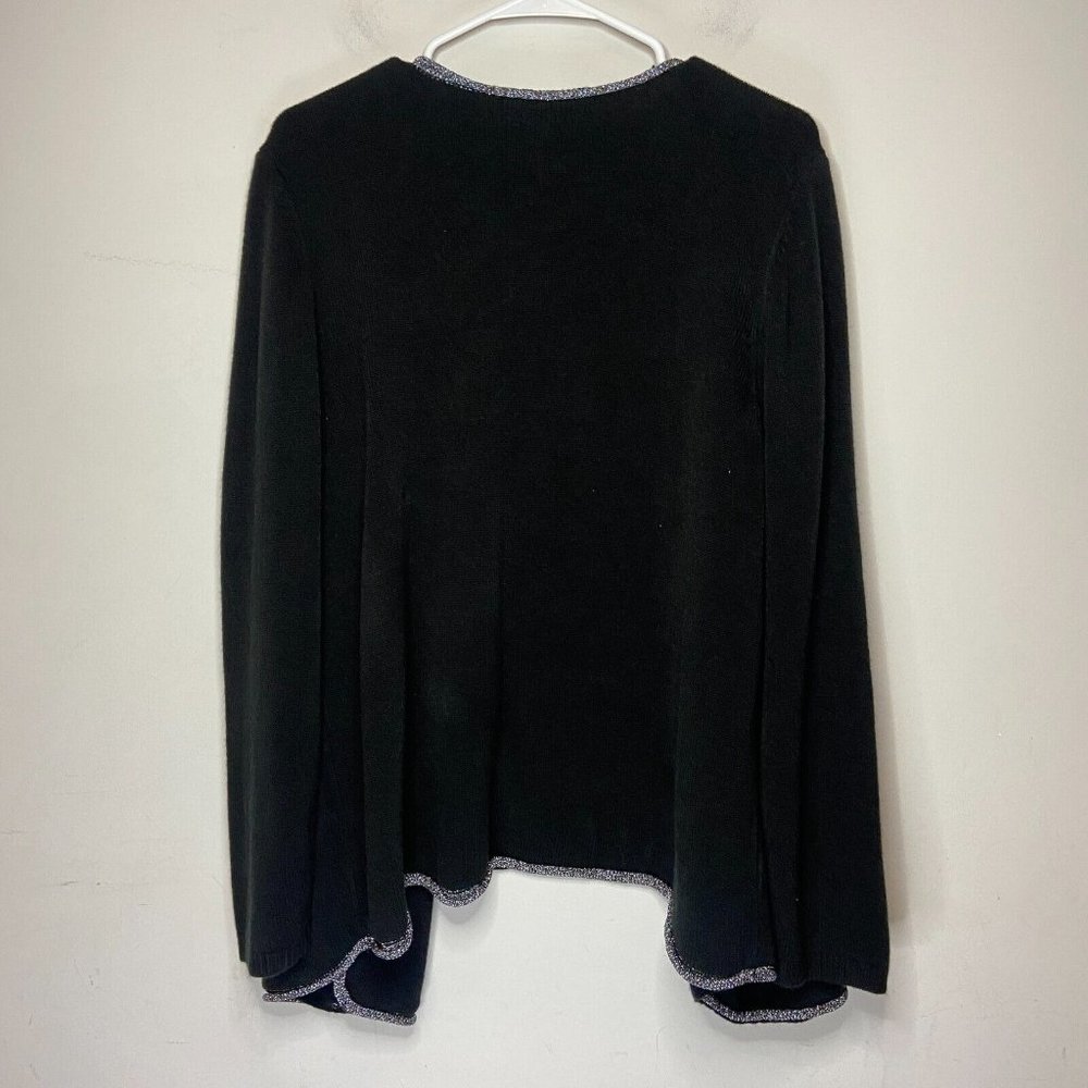 Catherines Women Plus 1X Open Front Cardigan Sweater Black Metallic Trim Knit - Picture 3 of 8